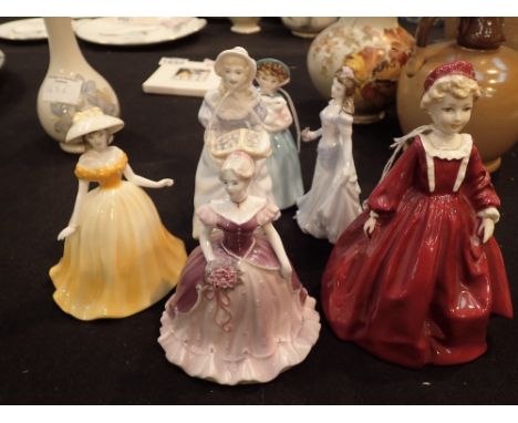 Six ceramic lady figurnes including Royal Worcester Coalport and Royal Doulton 