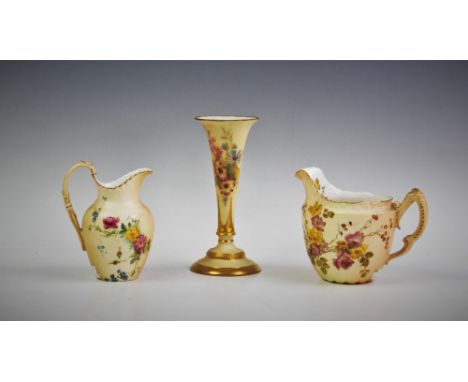 A Royal Worcester blush ivory spill vase, shape number 1790, the vase of trumpet form, puce maker's mark for 1908 to base, 14