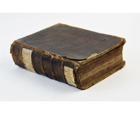 THE HOLY BIBLE, authorised version, probably 18th century, full leather with embossed decoration to cover, applied title labe