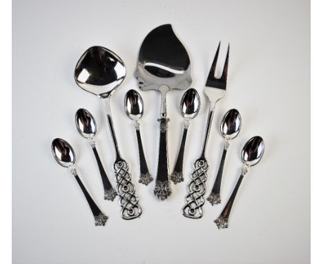 A set of six Danish silver '830 S' teaspoons, each with decorative finials, makers marks 'NM' and 'MA', within a David Anders