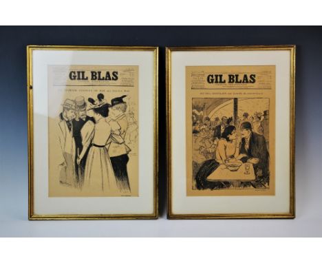 Five French 'GIL BLAS Illustrated Weekly' newspaper covers, late 19th century, each featuring artwork by Theophile Alexandre 