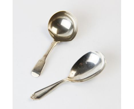 A George III silver fiddle pattern caddy spoon London 1813, 9cm long and a further silver caddy spoon Cooper Brothers and Son