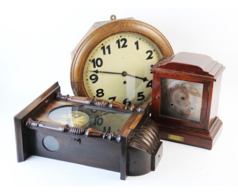 A late 19th century drop dial wall clock, with a 26cm painted white dial, Arabic numerals and single train movement, an early