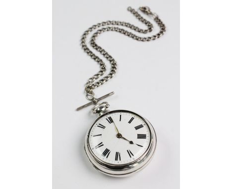 Local interest: A silver cased pair cased pocket watch with 'T Weatherby, Church Street, Market Drayton' repair labels to the