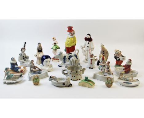A collection of 20th century and later ceramic clowns, to include, a pair of Pierrot and Columbine figures, each with distinc