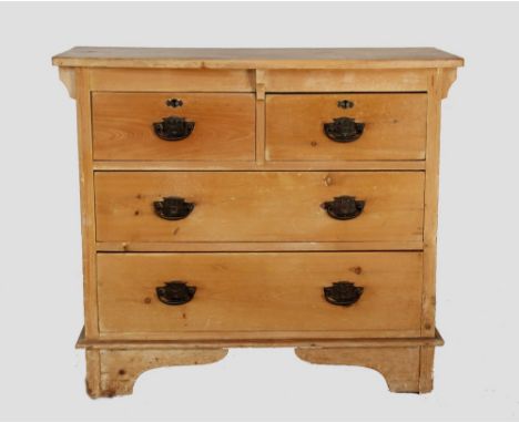 A Victorian pine chest of drawers, the bow front top above two short and two long drawers applied with swing handles, raised 