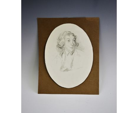 English school (19th century), Pencil on paper, Portrait sketch of a young man, possibly Benjamin Disraeli, Signed 'Lawrence'