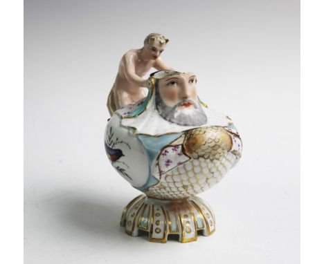 A Meissen Marcolini period teapot, circa 1774-1814, the teapot of squat baluster form with satyr-form handle, the body decora