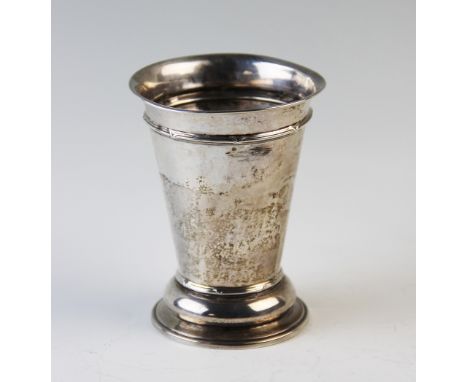 An Edwardian silver cup, Marples &amp; Co, Chester 1907, of plain polished flared cylindrical form with reeded ribbon banding
