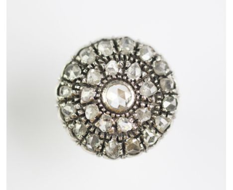 A rose cut diamond set circular cluster or target ring, 19th century, designed as a central diamond within a surround of nine