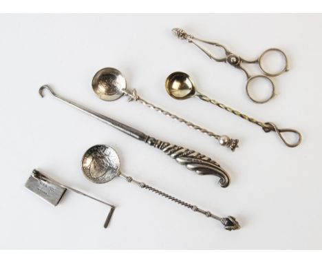 A selection of silver, comprising; an Asprey and Co Ltd patent bookmark London 1932, Pat No 257529, 7cm long, a pair of Victo