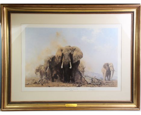 David Shepherd (1931-2017),  Limited edition print on paper,  'Elephants in the Tsavo National Park',  Signed in pencil and n