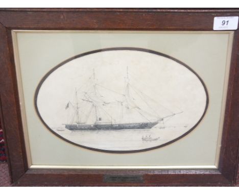 An oval etching of HMS Centaur 1856-1858, 8" x 12"