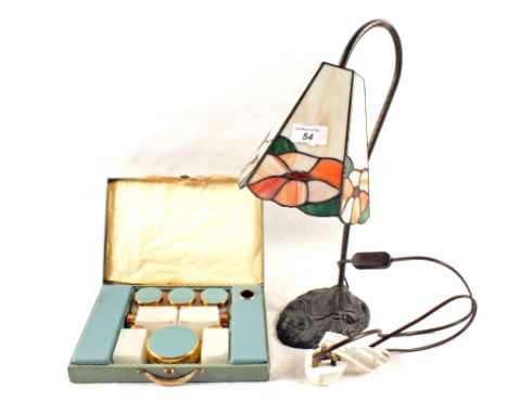 A lady's vanity case and Tiffany style table lamp