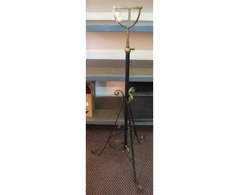 An Iron and Brass adjustable oil lamp stand