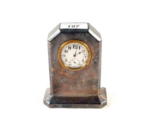 A Silver table clock with regiment inscription Notts and Derby marks rubbed