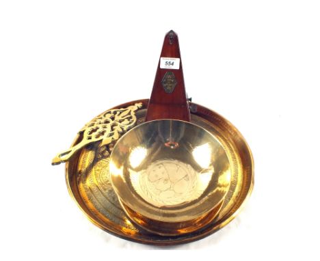 A Metronome and various Brassware