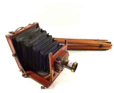 A Mahogany Thornton Picard plate camera and tripod