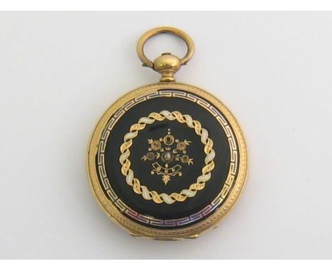 A late 19th century Swiss gold, enamel and diamond full hunter pocket watch by Nardin et Cie, circa 1860, the black enamel ca