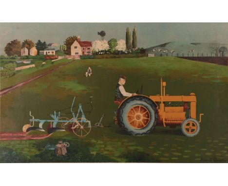 Kenneth Rowntree (1915-1997) ''Tractor Landscape'' Lithograph, produced by School Prints Ltd., 49.5cm by 75cm Artist's Resale