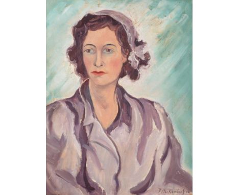 Franz Heckendorf (1888-1962) German ''Portrait of Imogen Kosmack'' Signed and dated (19)52, oil on board, 63cm by 48cm Proven