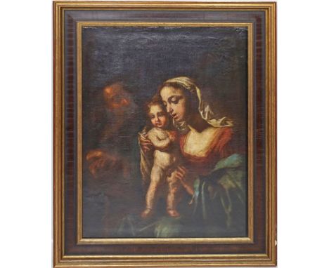 Unbekannter Maler (wohl Italien, 18. Jh.) Maria mit Kind. Öl/Lwd. (Altersspuren, rest.). Ca. 68x 50 cm. R.