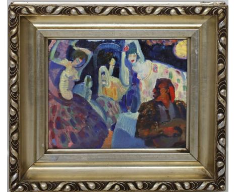 Unbekannter Maler (1920er/30er Jahre) Tanzende. Öl/Holz. Ca. 19x 23,5 cm. R.