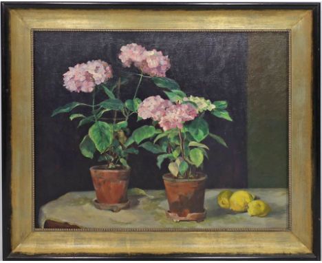 Witt (um 1916) Blumenstillleben mit Hortensien. Öl/Lwd., seitlich re. sign. und dat. (19)16. 60x 76 cm. R.