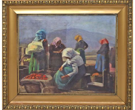 Mousson, Tivadar Josef  (1887 Högyesz – Trencin 1946), wohl Bäuerinnen auf dem Markt. Öl/Lwd. (l. Altersspuren), li. u. sign.