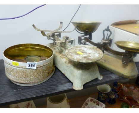 Two vintage sets of shop scales with weights