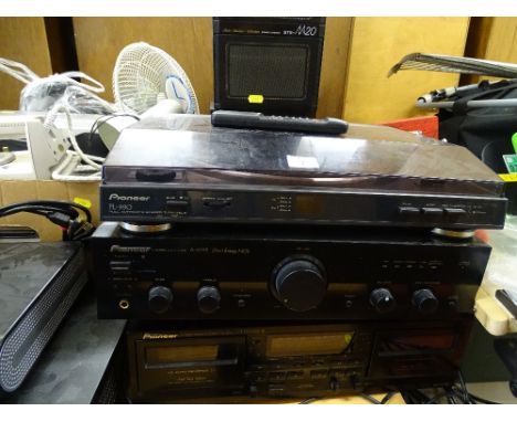 Parcel of Pioneer music centre separates including stereo amplifier, double cassette deck, turntable and pair of speakers E/T