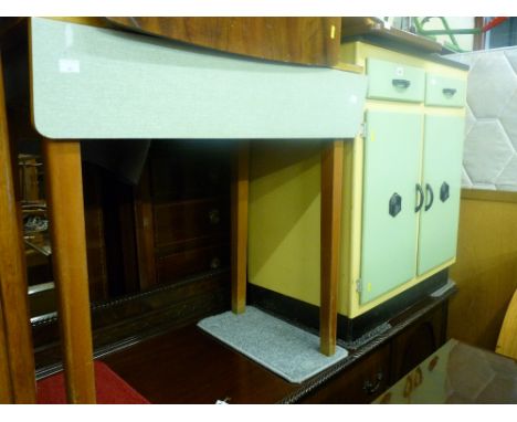 Small vintage kitchen cupboard and a twin flap kitchen table with matching melamine top