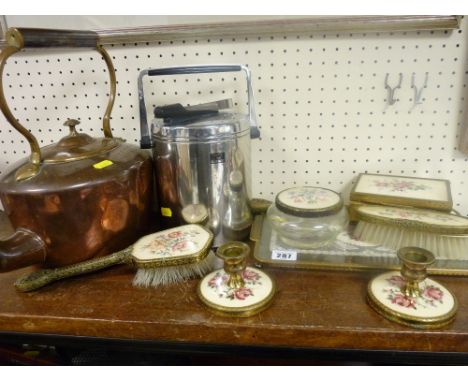 Vintage dressing table set, copper kettle and an ice bucket