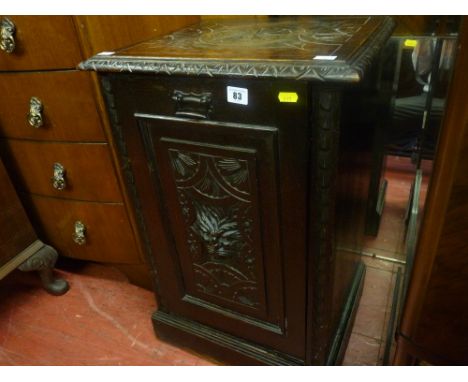 Vintage carved oak fall front coalbox/log bin