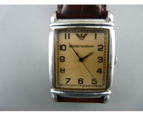 Vintage Emporio Armani stainless steel gent's wristwatch with leather strap, no. AR-0203