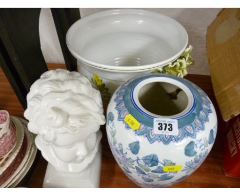 Large parcel of mixed porcelain including planter, ginger jar, piano babies, Welsh ladies etc