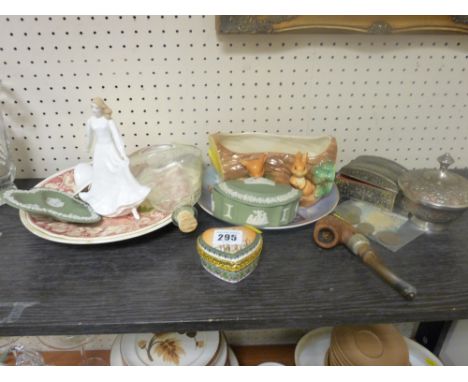 Heart shaped trinket box, vintage pipe, currency, metalware, Jasperware, Hornsea ware etc