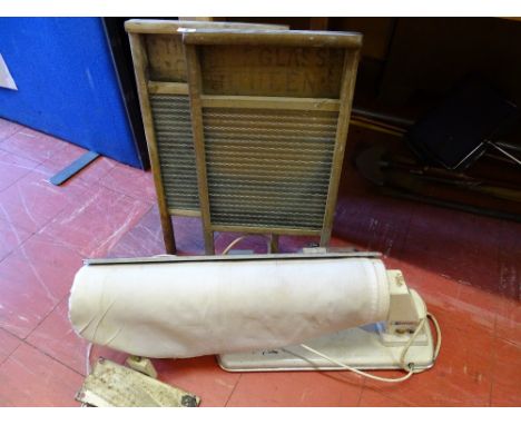 Kenwood vintage iron/steam press, model no. A850 and a pair of vintage wooden washboards