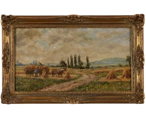 Gemälde Karl Luckhardt1886 Frankfurt - 1970 Frankfurt "Heuernte" u. re. sign. K. Luckhardt Öl/Lwd., 25,5 x 48 cm (kl. Def.) L