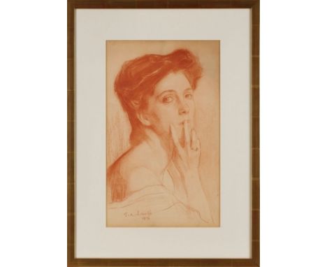 Rötelzeichnung Philip Alexius de Lászlò1869 Budapest - 1937 London "Portrait einer Dame" u. li. sign. u. dat. P.A. Lászlò 190