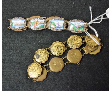 An enamel bracelet; a Japanese gold inlaid bracelet