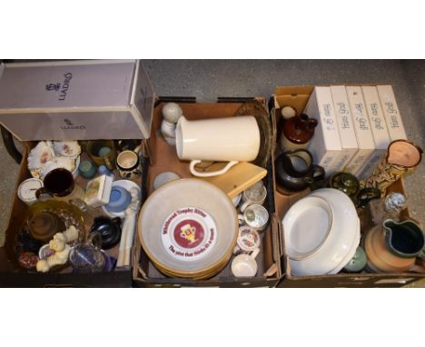 Ceramics and Glass - a Lladro model of a monk; Mason Cash  mixing bowls, collectors plates, cut glass decanter, Denby, etc qt