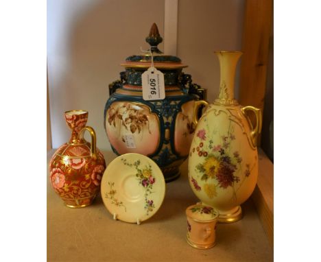 A Copeland Spode globular vase;  a  Hadley's Worcester pot pourri vase and cover, 27cm high, printed marks (faults);  a Royal