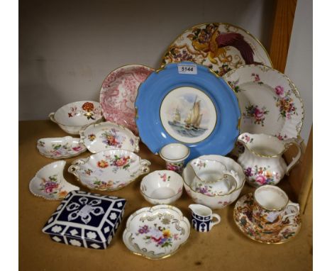 Ceramics - a Royal Crown Derby cabinet plate hand painted with sailing boats, signed W. E. J,. Dean; Derby Posies jugs, trink