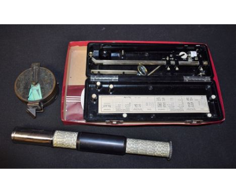 Scientific Instruments - a Watkins mirror clinometer; an Allbrit Planimeter; a Otis Kings pocket calculator (3)