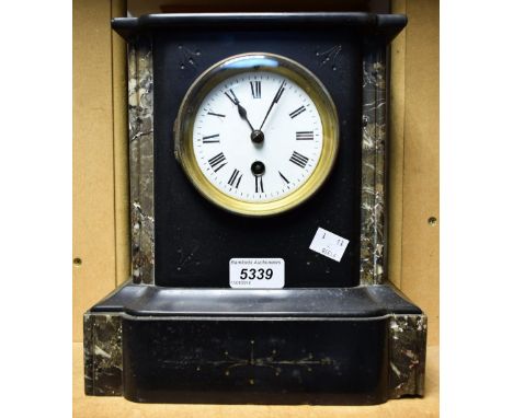 An early 20th century French Belge Noir mantel clock, white enamel dial with Roman numerals