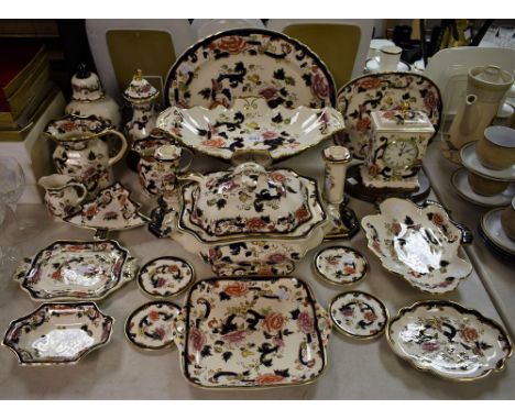 A large Mason's Mandalay pattern two handled soup tureen and cover, with ladle, associated stand; a large Mason's Mandalay pa