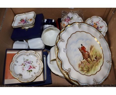 A Royal Crown Derby Lombardy plate; Derby Posies trinket dishes, some commemorative; blanc de chine cups and saucers, etc