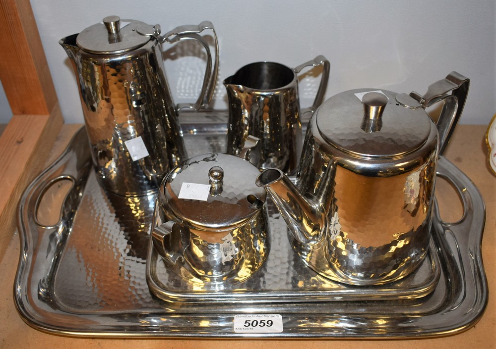 Old Hall a Warwick hammered staybright stainless steel tea service
