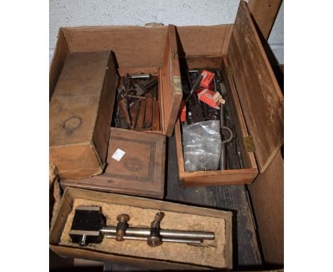 Tools - taps and dies; lathe fittings; augers; Eclipse magnetic base; etc